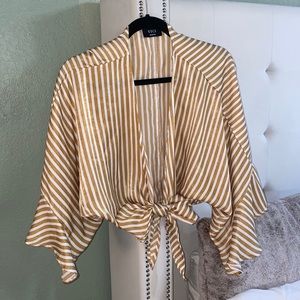 Vici collection gold white striped wrap top Size medium
